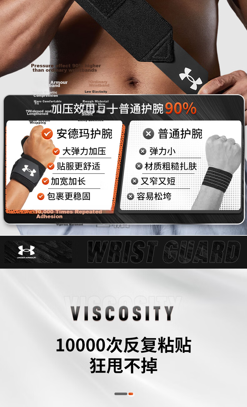 Under Armour Wrist Wraps (2 Pieces) Fitness Bench Press Push-up Compression Bands Badminton Tendonitis Wrist Injury Support 7
