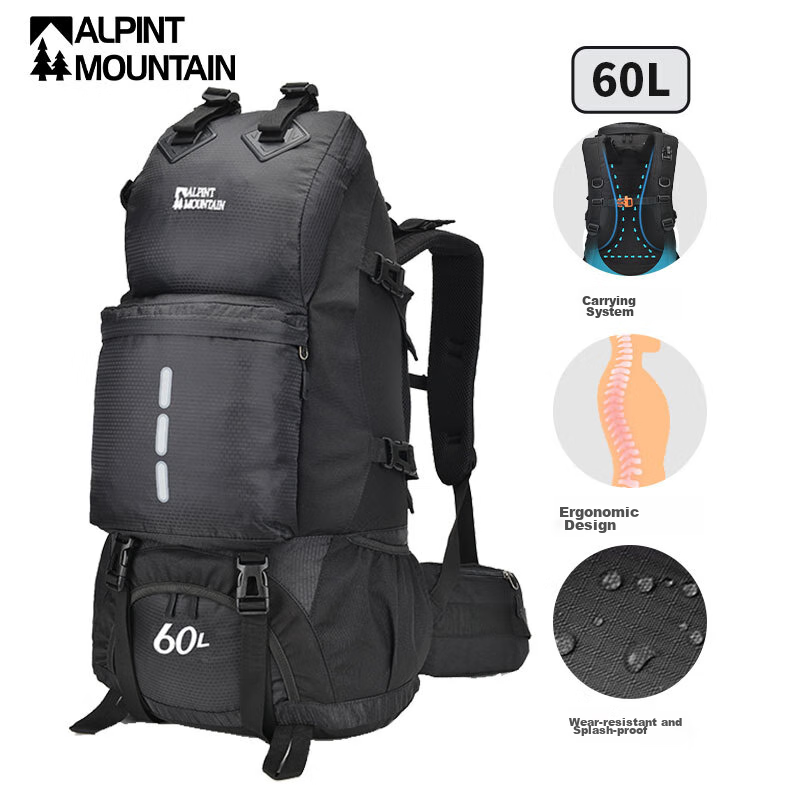 ALPINT MOUNTAIN Large Capacity Backpack 60L for Men And Women, Professional Outdoor Hiking Rucksack with Main Compartment And Side Pockets