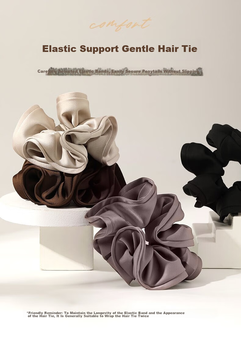 Jianyingshu French Satin Extra Large Scrunchie Black Hair Tie for Bun High Ponytail Hair Accessory 5