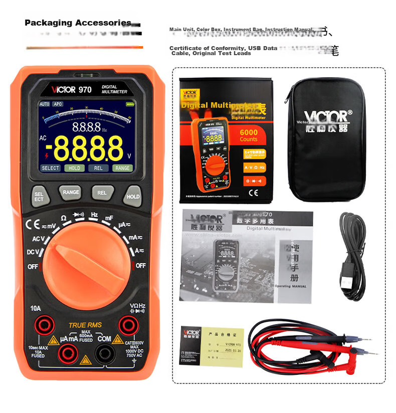VICTOR High Voltage 2000V Multimeter Photovoltaic Mining Auto Range High Precision Digital Universal Meter VC9820 10