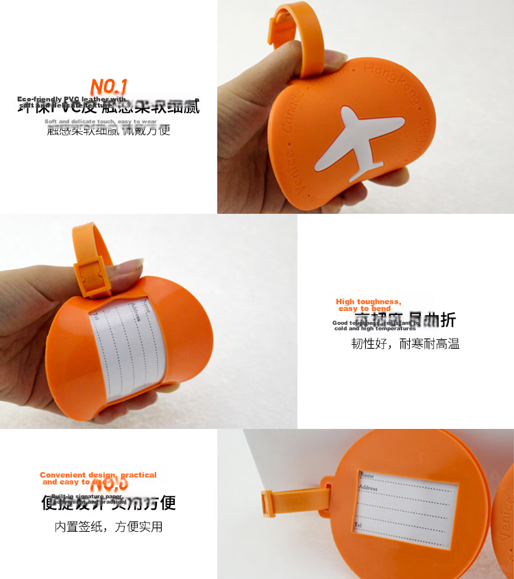 Banzheni Luggage Silicone Strap Tag, Cartoon Carry-On Tag, Luggage Identification Board for Air Travel, Includes Handwritten Information Card, Orange 8