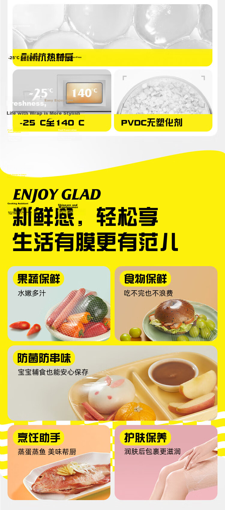 Glad Food-Grade Cling Film 25m with Built-In Cutter, Household Wrap Set, 20cm Wide Small Size, W108 10