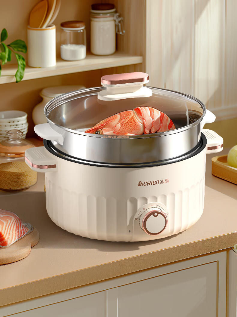 CHIGO Titanium-Containing Electric Cooking Pot 2.5L, Electric Steamer Pot, Dormitory Instant Noodle Small Electric Pot, All-In Multifunctional Electric Hot Pot, Specialized Pot for Electric Hot Pot, Suitable for 1-2 People, YGJX-49 6