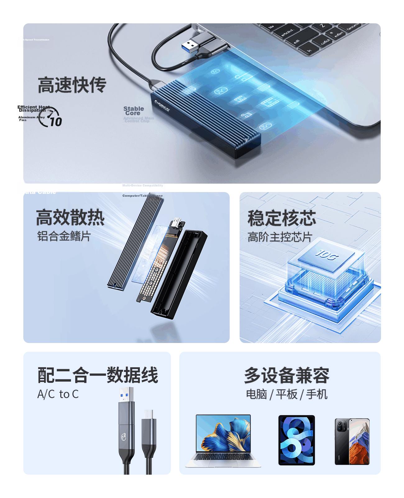 ORICO USB4 40Gbps External SSD Enclosure Compatible with Thunderbolt 4/3 M.2 NVMe Solid State Drive for iPhone Mac Mini Laptop SSD Expansion Aluminum Crystal Series AAGM2 4