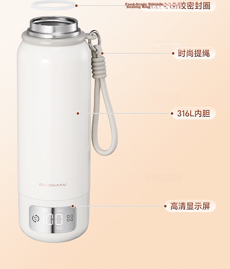 BVGMAV Electric Heated Water Cup Insulated Anti-Scald Travel Electric Kettle 316L Stainless Steel Odorless 1L Large Capacity Constant Temperature Kettle 33