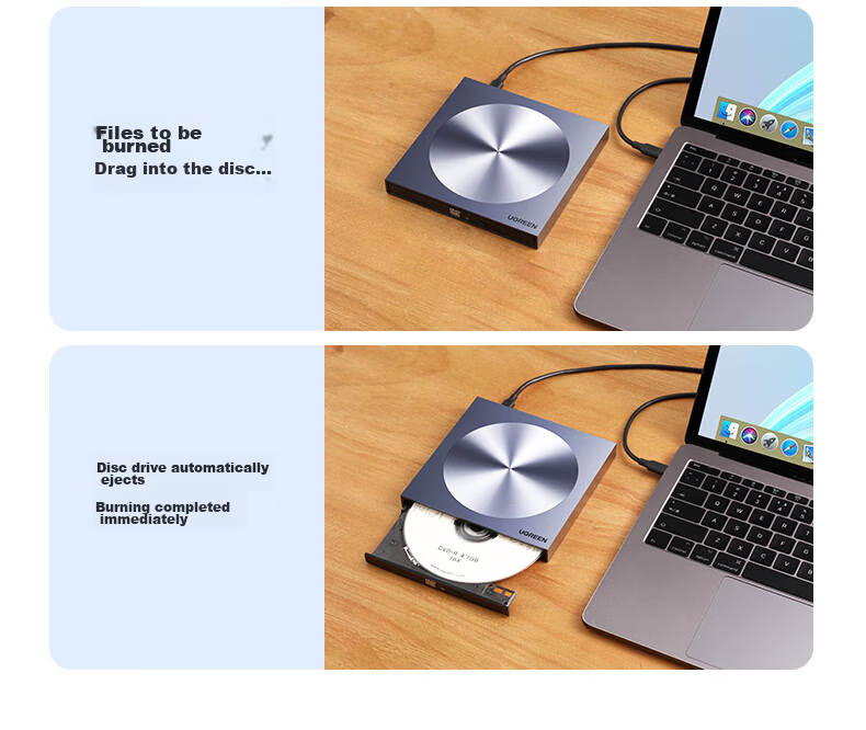 UGREEN USB External Optical Drive 8X Speed DVD/CD Burner Reader Portable Laptop External Disc Player Driver-Free 55847 21