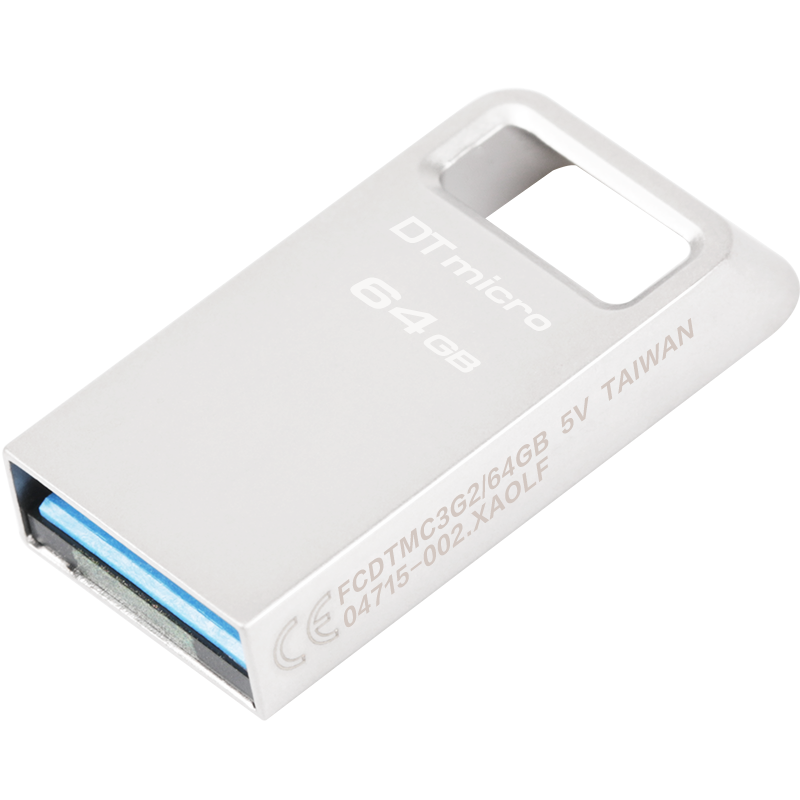 Kingston 64GB USB3.2 Gen1 Flash Drive, DTMC3G2, Silver Metal, Mini Car USB Drive, High Capacity, Read Speed 200MB/s, Thumb Drive