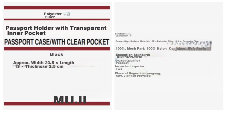 MUJI Polyester ID Holder Transparent Inner Pocket Gift Black 5