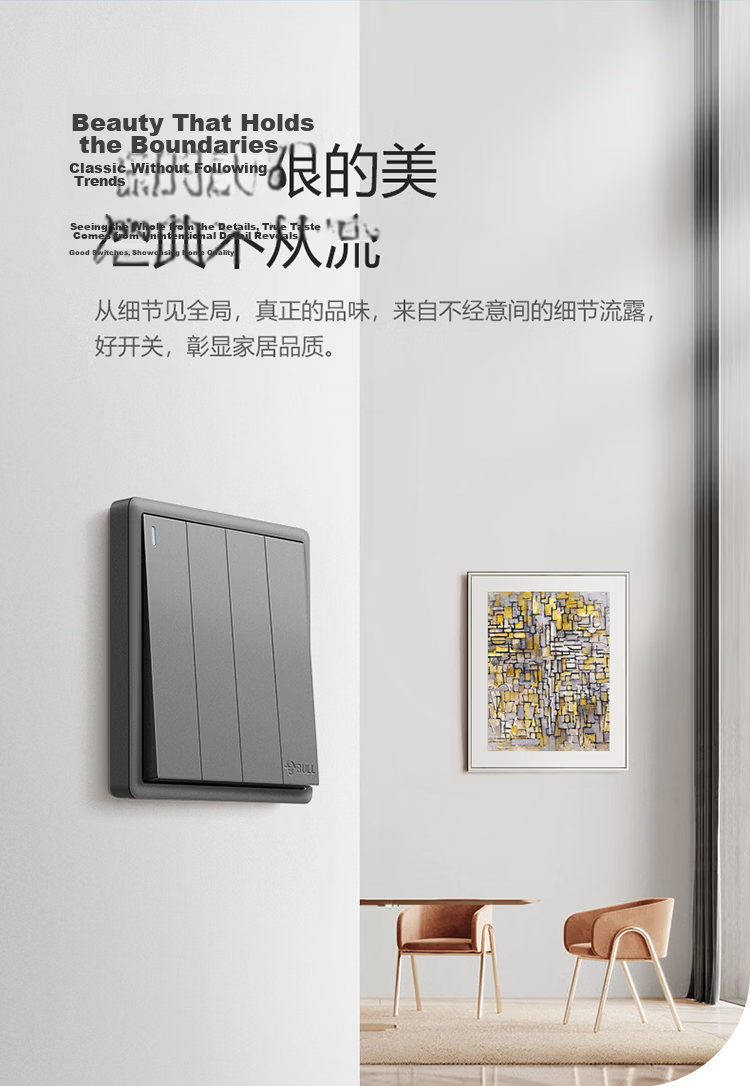 BULL Switch Socket G36 Series Three-Way Double Control Switch G36K312, Space Gray, Concealed Installatio 4