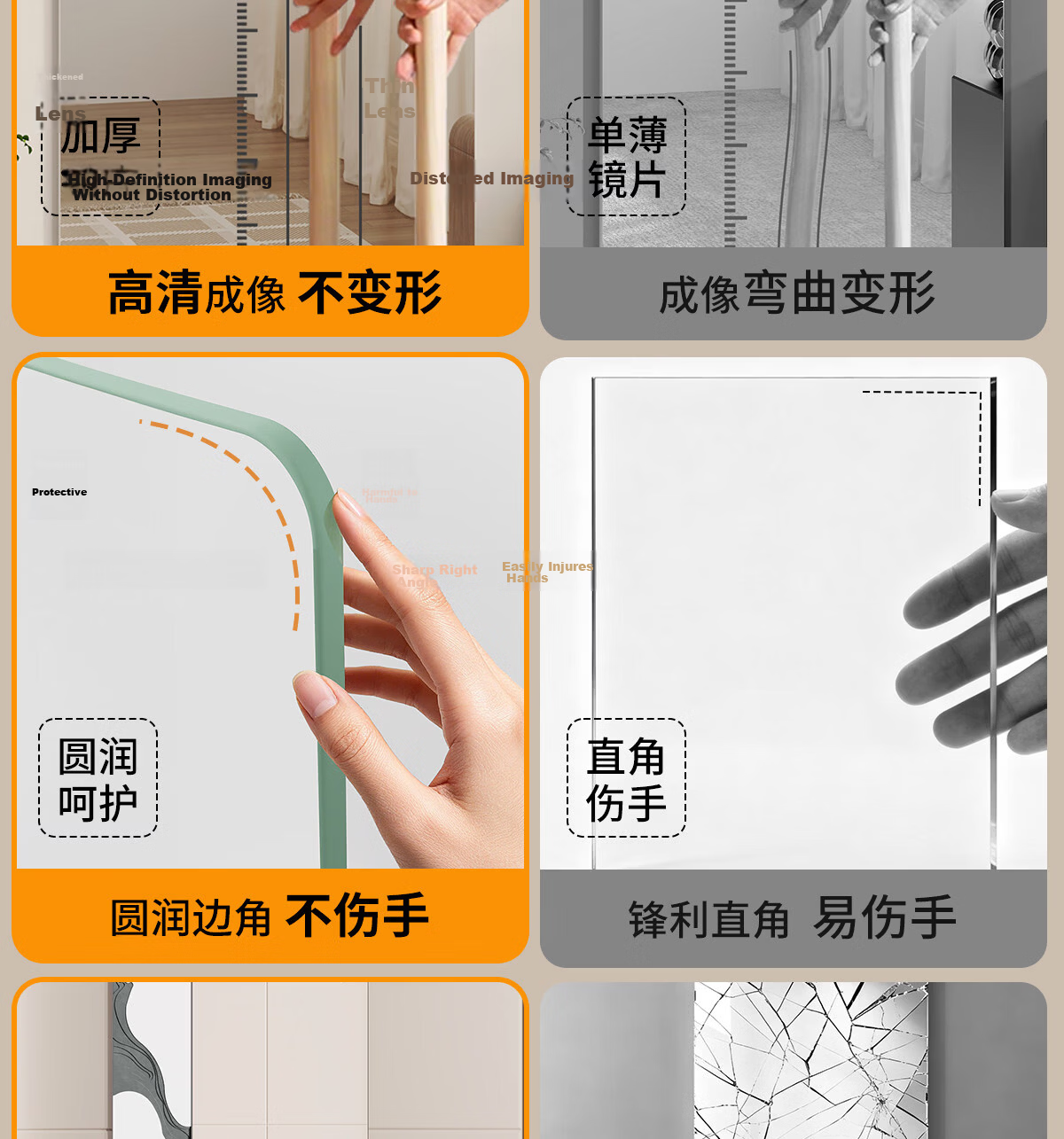 Xiaojiangcai Full-Length Mirror Dressing Mirror Adhesive Cabinet Door Wall Sticker Self-Adhesive Home Dormitory Invisible HD Fitting Mirror 45*160cm 1