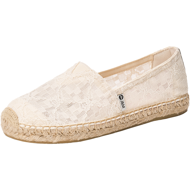 J&M Women's Fisherman Shoes, Summer Flat Heel, Hollow Breathable Slip-On Loafers for Commuting, White, Size 35