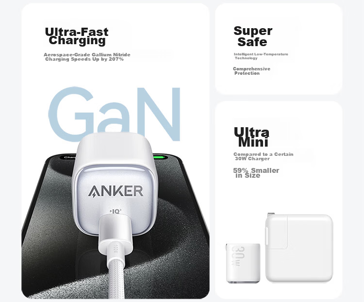 ANKER 30W Ice Point Charger Apple 17W Type-C PD Fast Charging GaN Adapter for iPhone 16 Pro Max 15/14 Apple iPhone iPad Plug Blue 6
