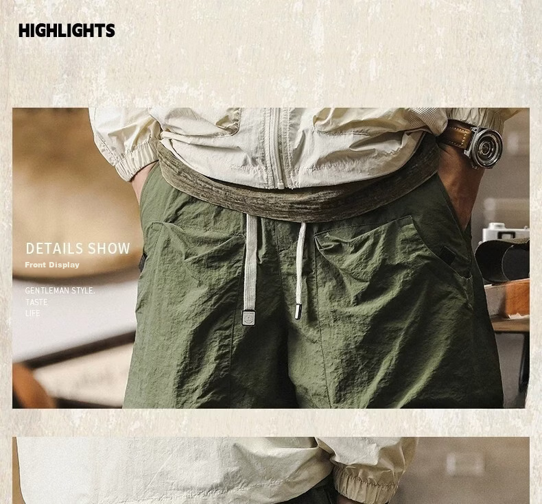 ROMON Men's Outdoor Functional Waterproof Quick-Dry Cargo Shorts Summer Cool Trendy Fake Two-Piece Mountain Casual Knee-Length Pants 6