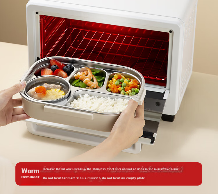 JD Jingzao Lunch Box 1.5L 304 Stainless Steel Microwave Safe Insulated Bento Box with 5 Compartments and Utensils for Students and Office Workers 10