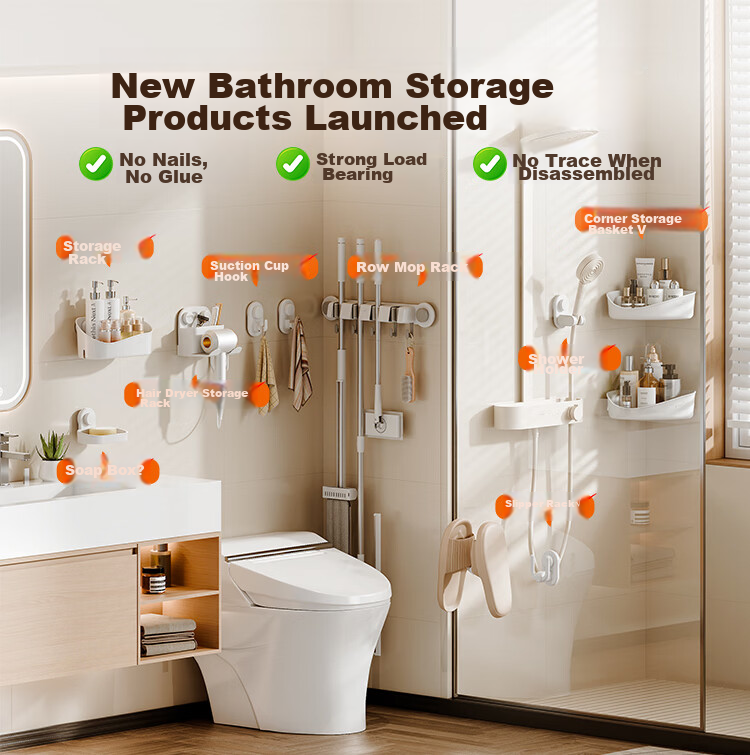JD Original Silicone Toilet Brush Set, Bathroom Cleaning Brush, Long Handle, Bathroom Cleaner, No Dead Angle, Storage Rack, Wall-Mounted 1