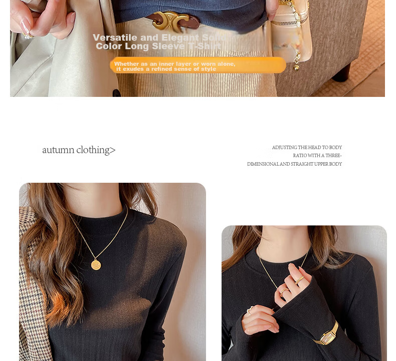LangSha Elegant Base Layer, New Mid-Neck Inner Wear, Slimming, Suitable for Outer Wear, Brushed Fleece Women's Long-Sleeve Top 4