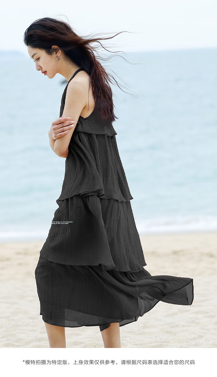 Dme [Heavy Workmanship Layered Spaghetti Strap Dress], Summer Vacation Style, Retro Brick Red, Elegant Cake Skirt 29