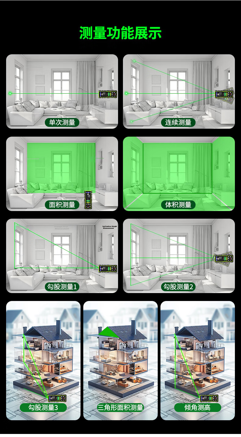 SmartMouse Green Light Laser Distance Meter 100m Outdoor Handheld Electronic Measuring Tape Room Measurement Indoor Outdoor Universal 6