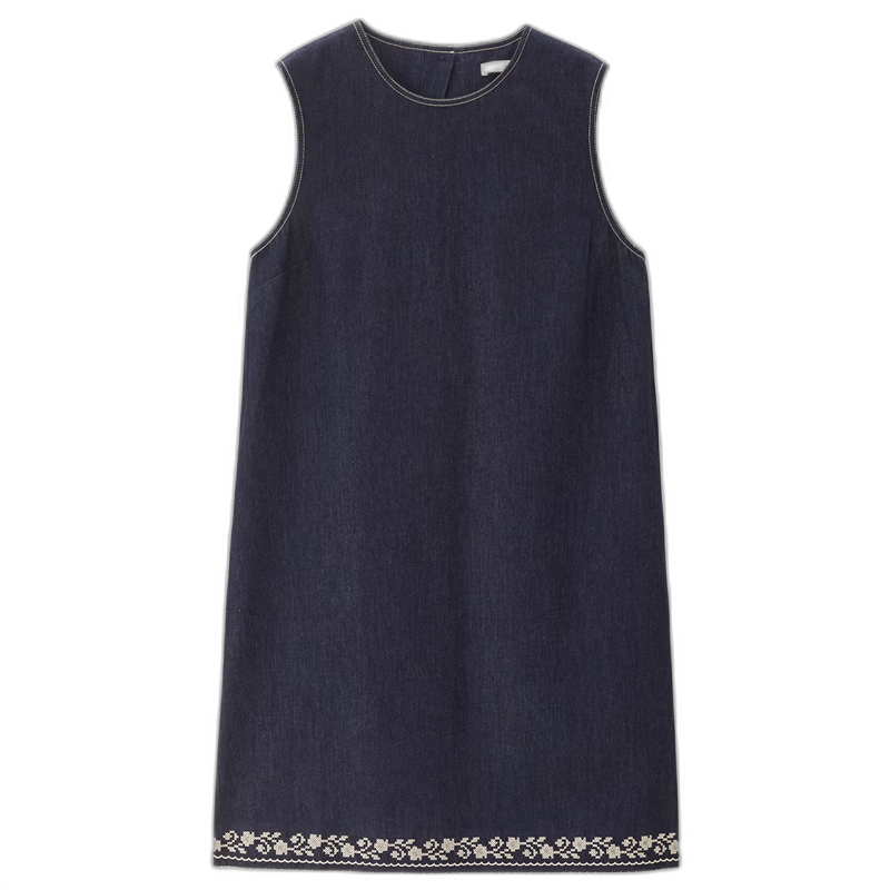 Giordano Designer Straight Skirt for Women, Summer Embroidered Round Neck Denim Vest Dress 18465809