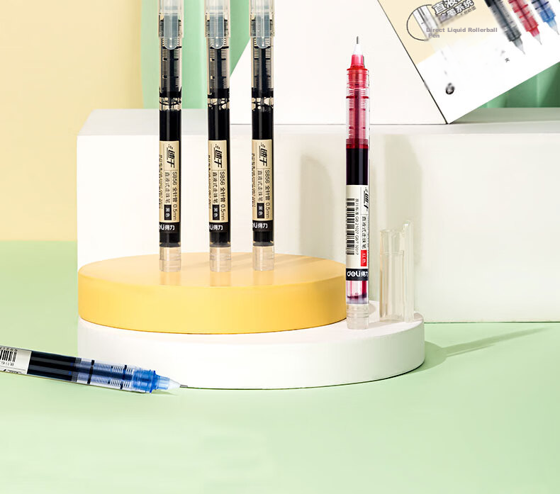 Deli Back-to-School Essential Super Smooth Gel Pen 0.5mm Needle Tip Quick-Dry Student Pen 3 Black 1 Red 1 Blue 2
