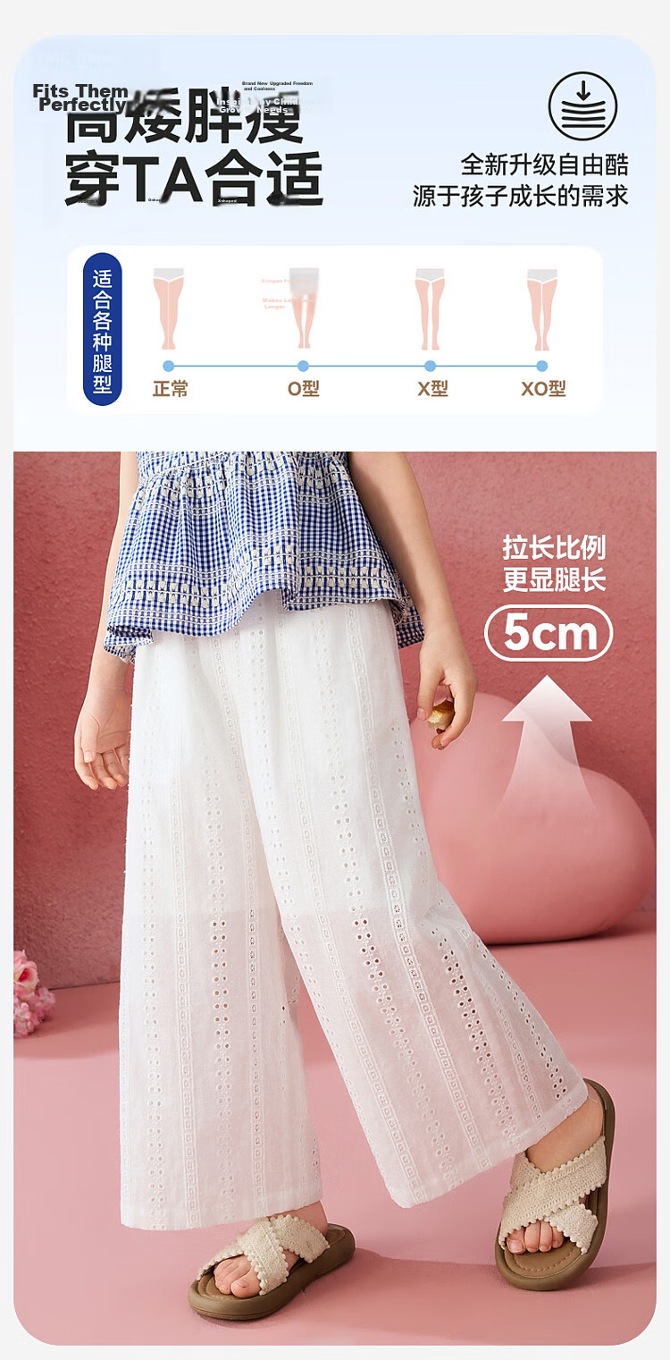 ASK JUNIOR Cotton Kids Summer Hollow Lace Embroidered Straight Leg Breathable Long Pants for Girls and Teens 3