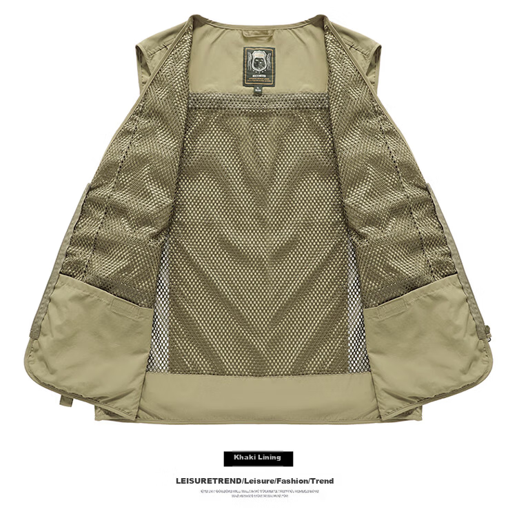 JEEP SPIRIT Men's Work Vest Spring Autumn Fishing Photography Multi-Pocket Jacket Black M 7