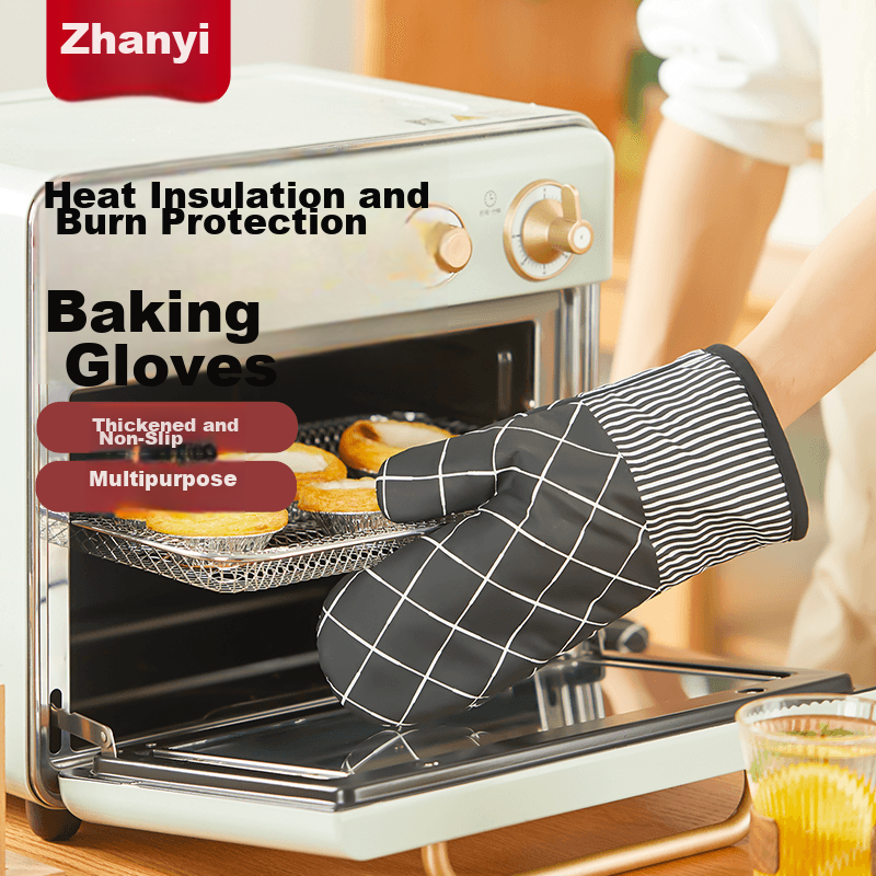 ZhanYi Black and White Checkered Heat-Resistant Gloves 2-Pack Thickened High-Temperature Insulation Gloves for Microwave Oven, Steamer, Baking, and Mooncake Making