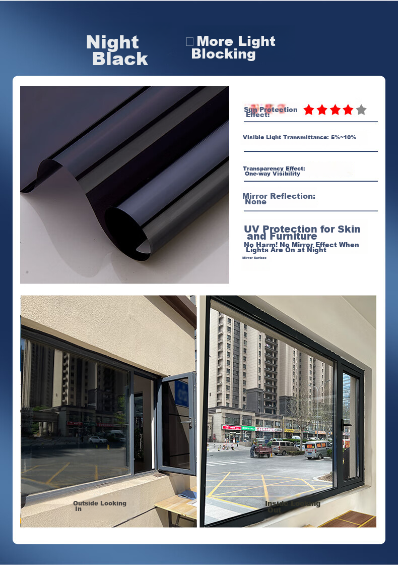 Xiruo Window Sunshade Heat Insulation Film UV Protection Glass Sticker Light Blocking Balcony Privacy One-Way Vision Film 9