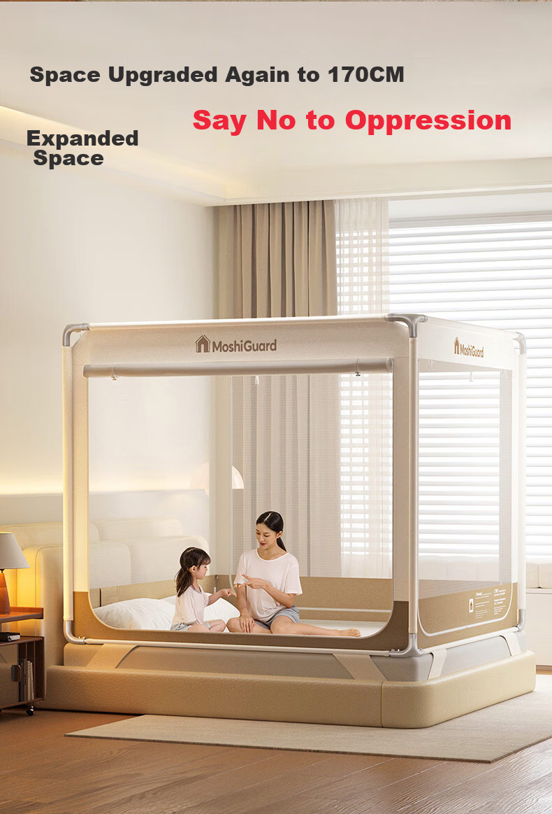 XIHAN Class A Home Baby Anti-Fall Playpen Mosquito Net with Three Doors 1.5*2m Bed [Snap Buckle Frame with Fan Rod] 17