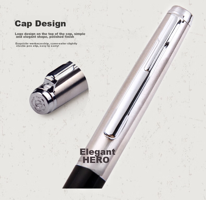 HERO Back to School Essential Classic 007 Black Fine Nib Iridium Fountain Pen for Students F Nib Single Pack 3