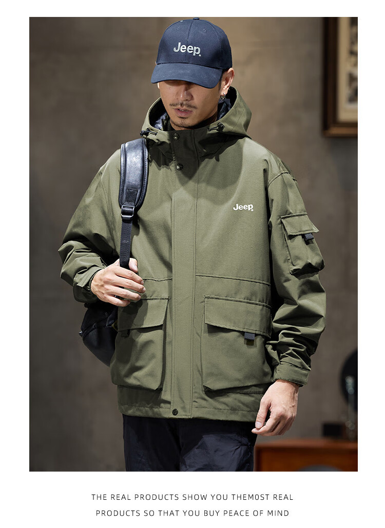 JEEP 2026 Outdoor Mountain-Style Spring And Autumn Men's Sports Jacket, Loose-Fitting Hooded Cardigan Coat for Me 14