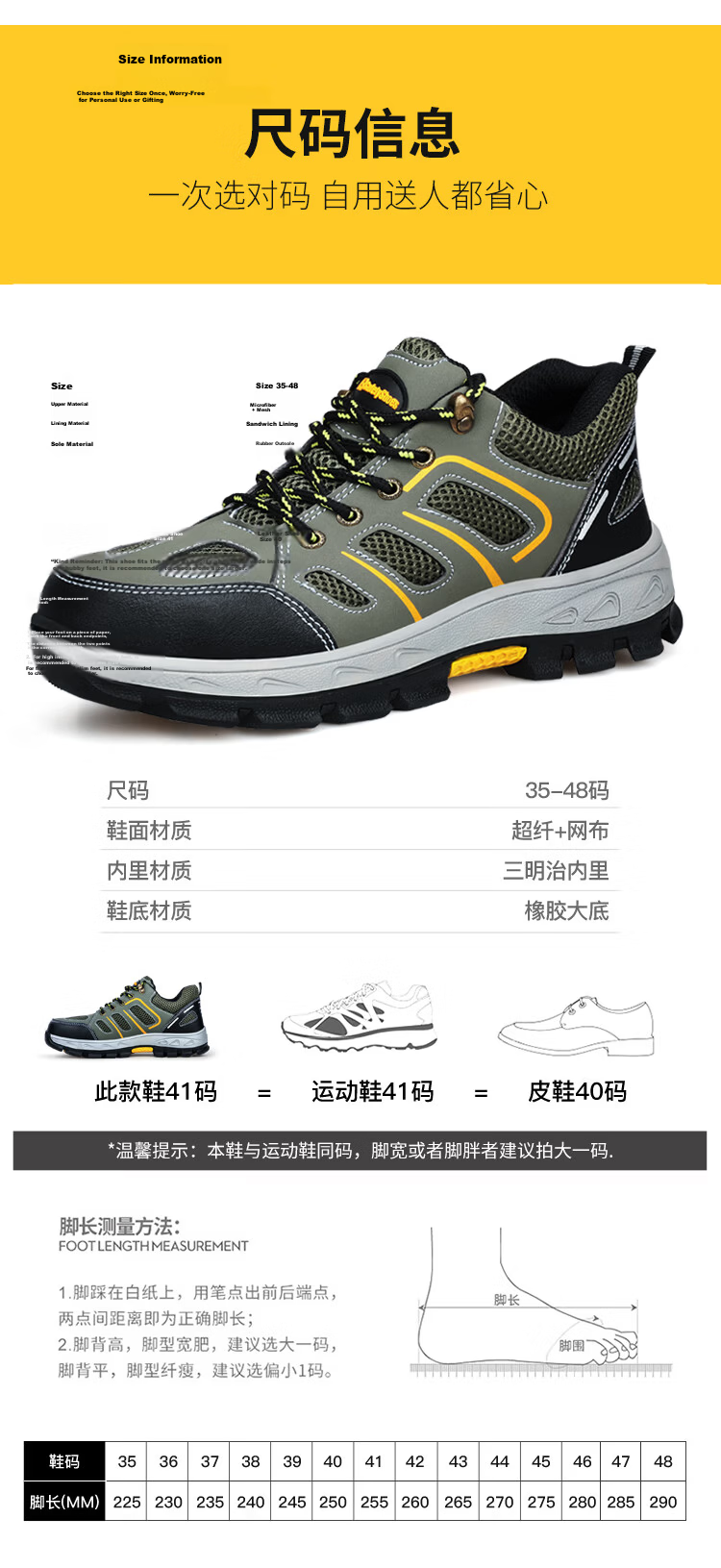 Jingtu Safety Shoes for Men, Summer Breathable Wear-Resistant Steel Toe Anti-Puncture Construction Site Work Shoes 857BK Size 39 22