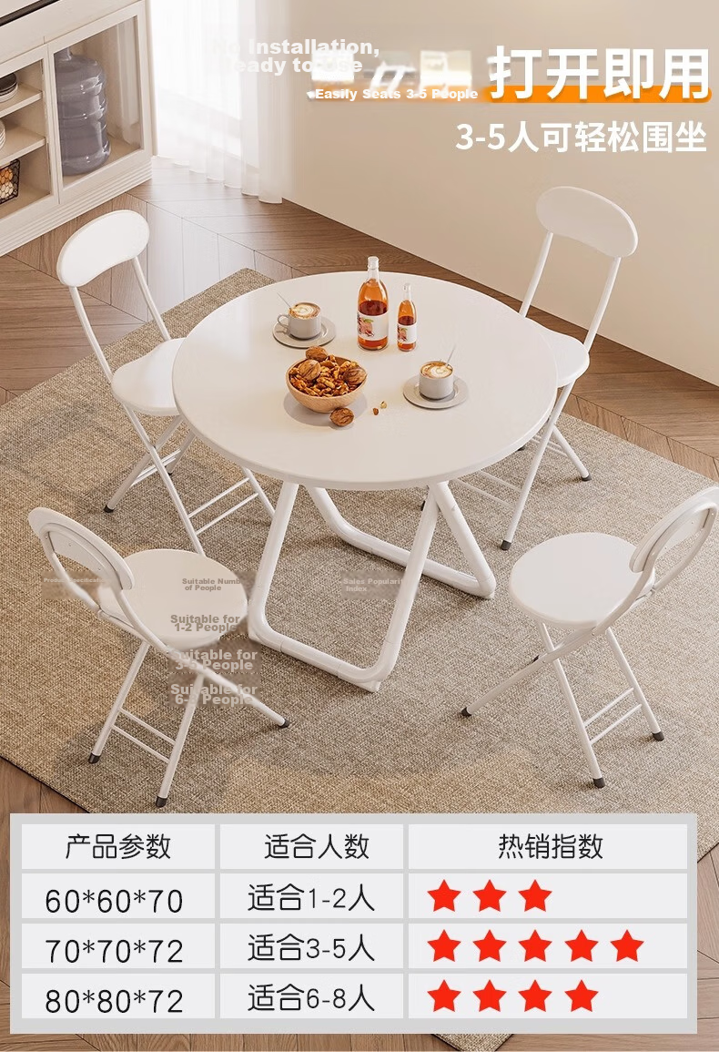 Chibilun Home Dining Table Small Apartment Cream White Square Table Portable Folding Table for Rental, Tea Shop, and Stall 14