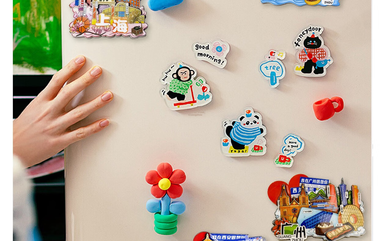 Youxueku City Tourism Cultural Creative Refrigerator Magnet Three-Layer 3D Regional Landmark Check-in Creative Wooden Refrigerator Magnet I Miss You in Hangzhou 520 Gift 5