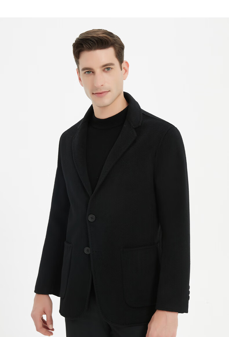 FIRS 100% Wool Double-Sided Suit Jacket for Men, Autumn And Winter Business Casual Workwear Single Blazer Wool Coat 8