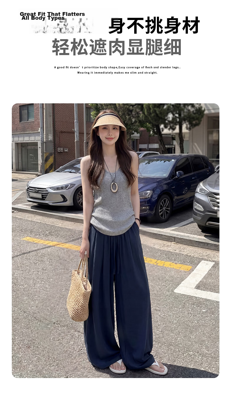 FitonTon Linen Curved Blade Wide-Leg Pants for Women 2026 Summer Lightweight Draped High-Waist Slimming Loose Casual Trousers 4