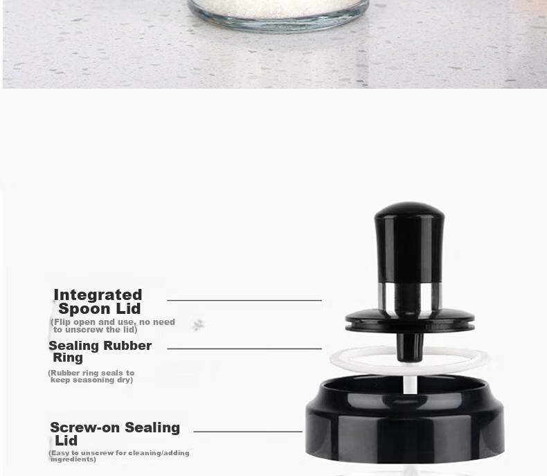 Baijie Spice Jars Set of 4, 250ml Thickened Glass Seasoning Bottles with Spoons, Salt and Spice Containers, Integrated Seasoning Bottles 6