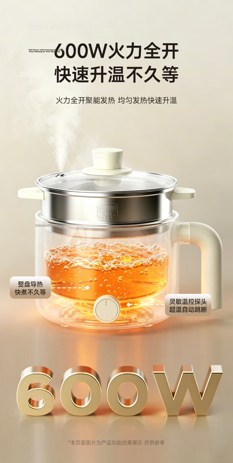 Ankale Electric Cooking Pot 0 Coating 316 Stainless Steel Dormitory Small Electric Pot Multifunctional Household Dorm Instant Noodle Mini Hot Pot Steaming and Cooking Integrated Electric Heating Pot B 10