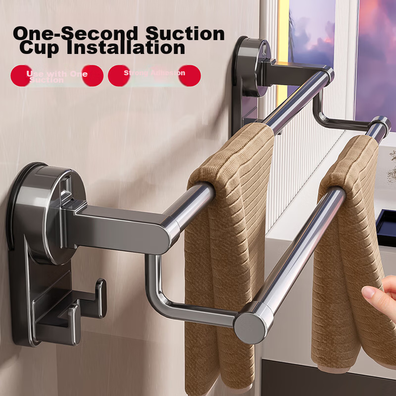 Baihan Suction Cup Towel Rack No Drilling Bathroom Storage Shelf Hanging Towel Holder for Toilet