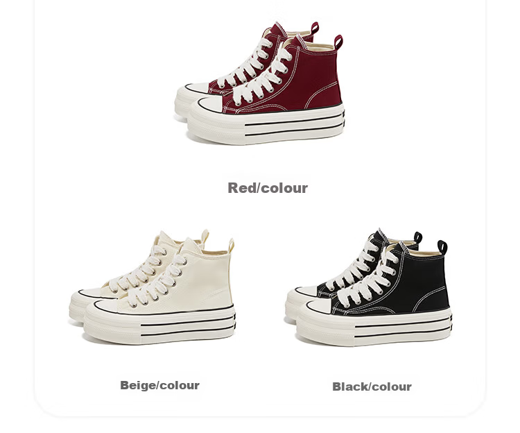 La Chapelle Women's Canvas High-Top Thick-Soled White Sneakers Casual Platform Shoes for Women - 088 Black Size 36 4