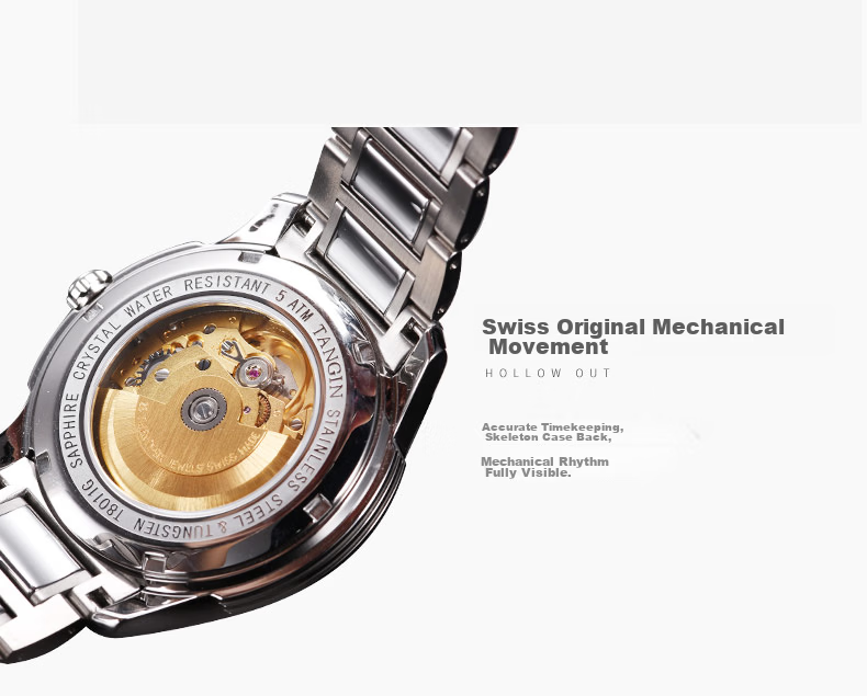 TANGIN Swiss Men's Mechanical Automatic Steel Strap Watch Gift for Boyfriend 15