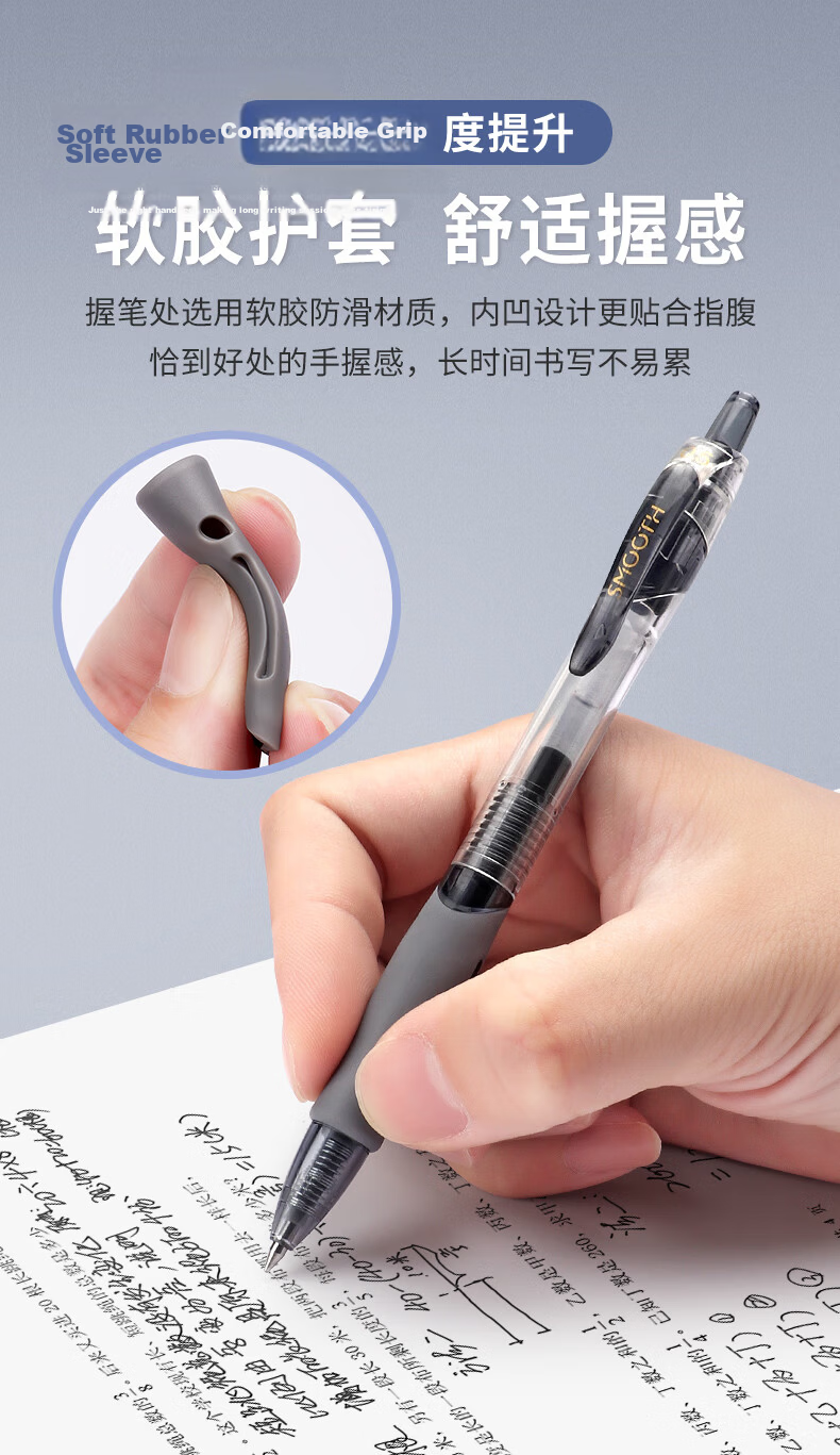 BAOKE PC1950 0.5mm Retractable Gel Pen Soft Grip Bullet Tip Smooth Writing Exam Marking Signature Pen 12pcs/Box Blue 6
