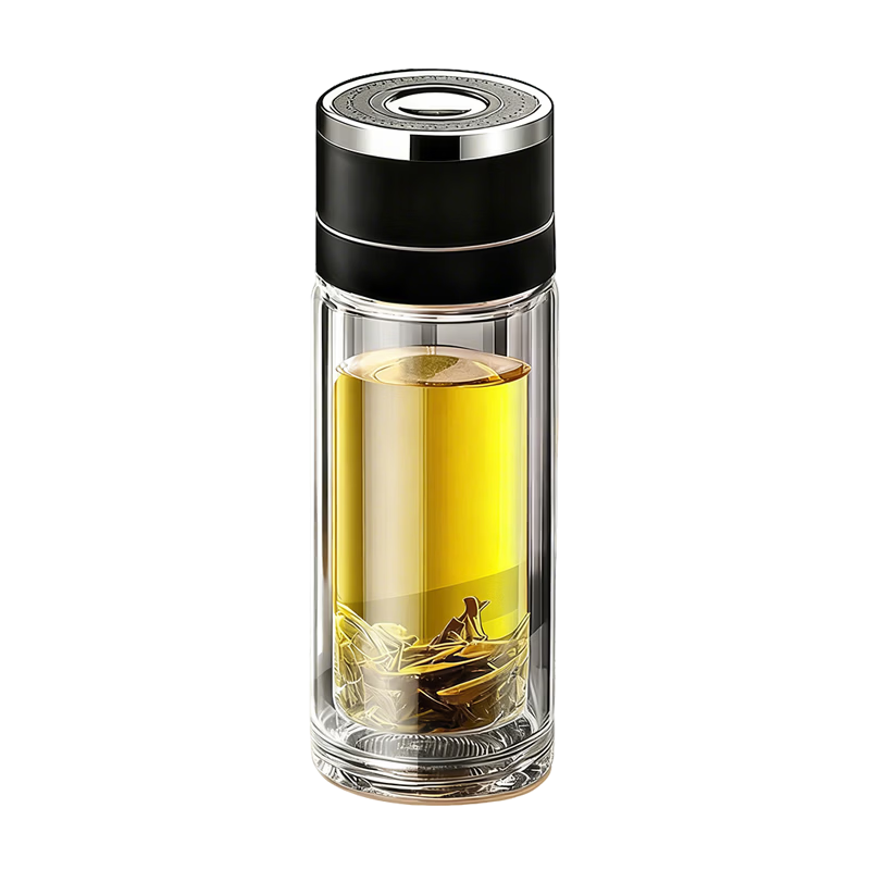 ZhaiQingSong Tea Infuser Cup for Men and Women, One-Button Lid, Double-Layer Glass, Car-Use, High-Temperature Resistant, Silver