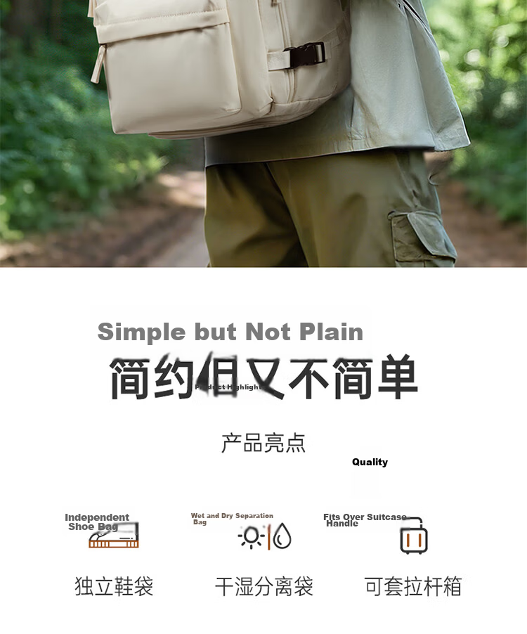 Landcase Backpack Travel Bag Women Large Capacity Double Shoulder Bag Men Short Trip Multi-functional Laptop Bag 5162 Beige Small Size 2