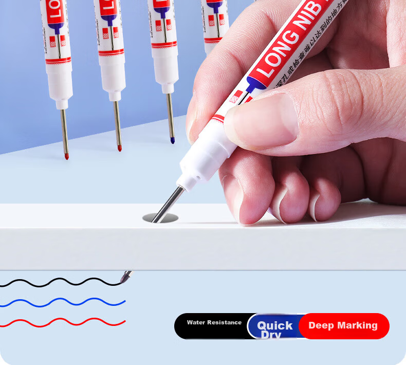 DiLe Long-Tip Marker Pen, Oil-Based Line Marker, Specially Designed for Tiles And Carpentry, Construction Site Use, Extended Deep Hole, Fine Line Drawing, Waterproof And Oil-Resistant Marking Pen, XN-317 Mixed Colors, Pack of 6 2