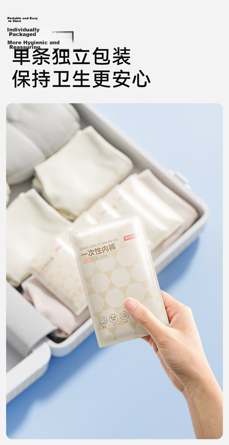 JD Original Pure Cotton Disposable Underwear for Women, Maternity EO Sterilized No-Wash Travel Postpartum Individually Wrapped 5-Pack Size L 12
