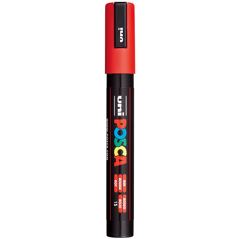 Uni Mitsubishi POSCA Acrylic Marker (Medium Size) Red Single PC-5M Brush for Posters, Advertising Signs, Drawing, Hand-Drawing, Graffiti, Painting, Watercolor, Graduatio