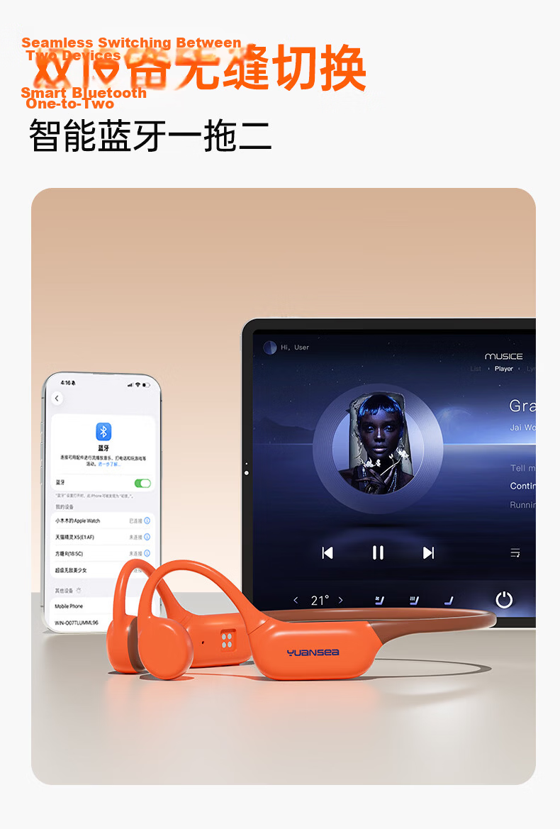 Yuanshi Beta Pro Bone Conduction Swimming Headphones, Non-In Open-Style Sports Bluetooth Headphones, IPX8 Waterproof, 32GB Memory MP3, for Running, Cycling And Fitness 9