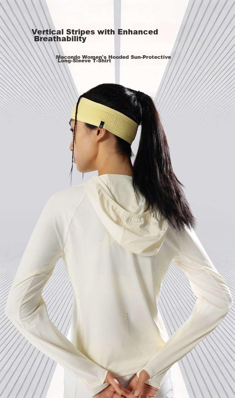 Macondo Women's Hooded Sun Protection Jacket Long Sleeve Cooling Slim Fit Short Style UV Protection Classic Off-White L 1