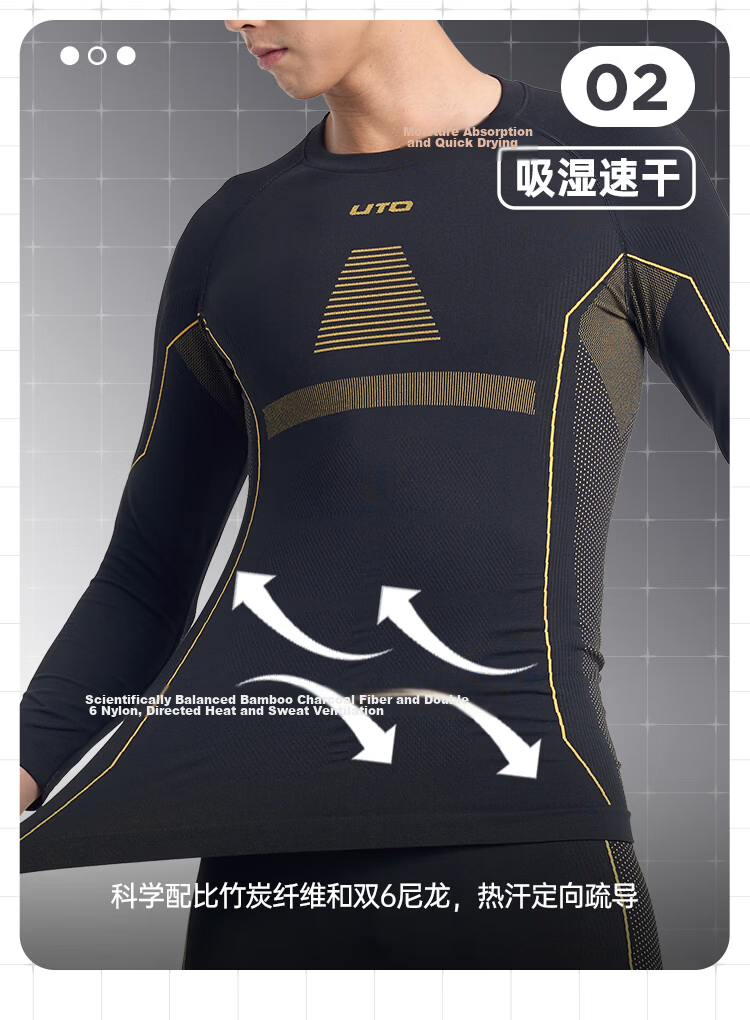 UTO Compression Quick-Dry Suit Men's Ski Mountaineering Outdoor Sports Thermal Underwear Black Gray (Men's) 4XL 5